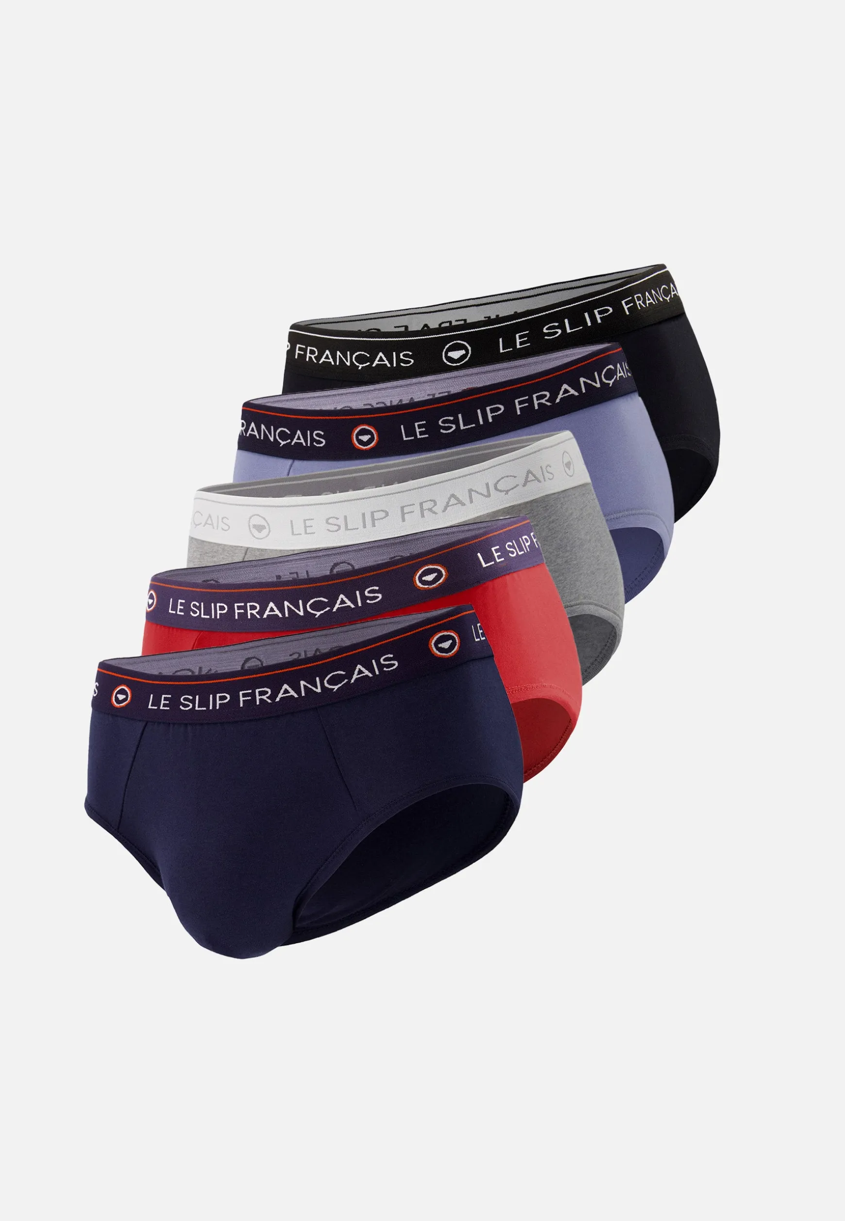 Le slip français Cinquo de slips en coton-Pack Cinquo Slip Intrépide Marine Jean Rouge Cerise Gris Chiné Noir<Homme Packs De Slips | Packs Sous-Vêtements