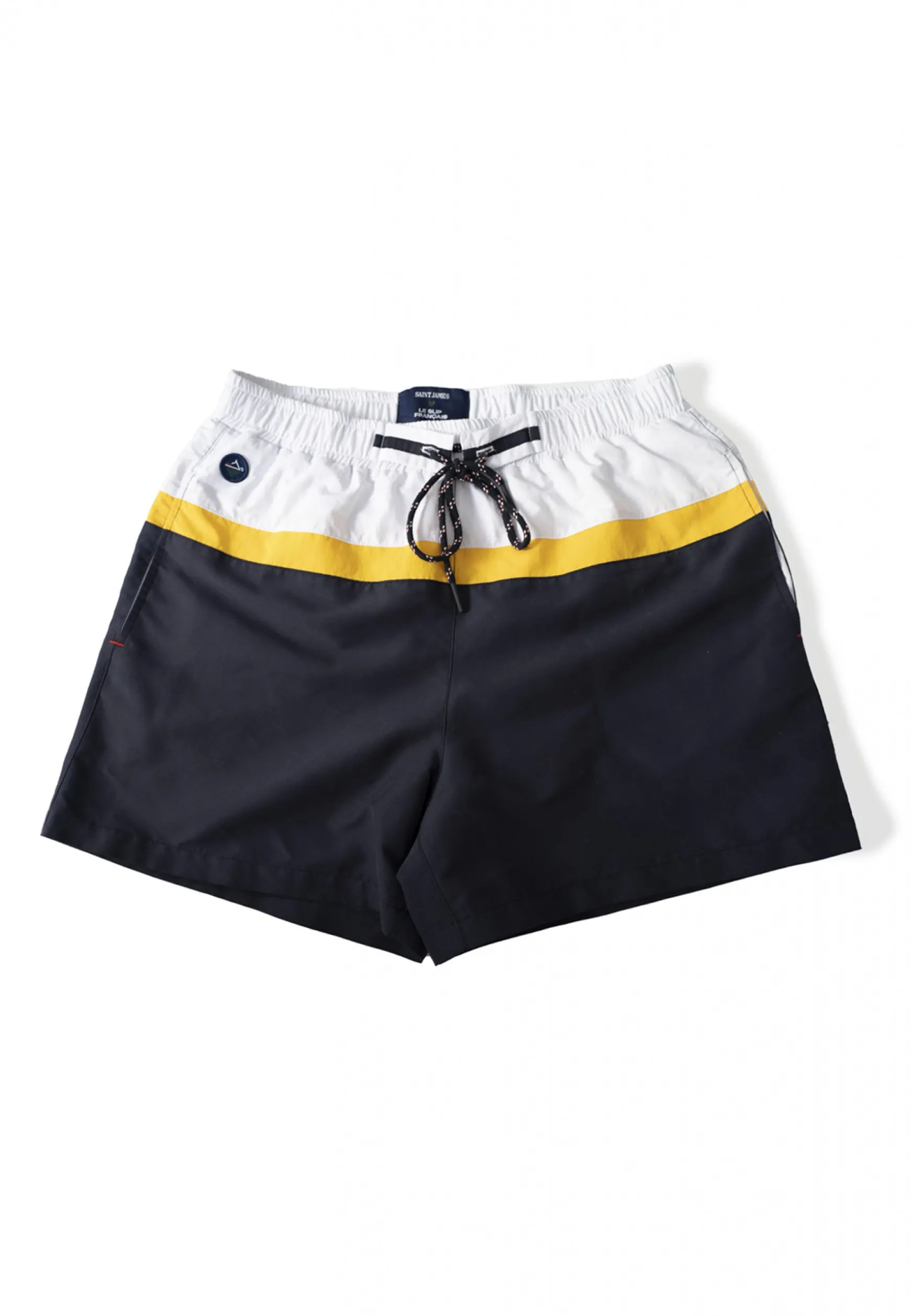 Le slip français Short de bain court ceinture élastiquée-Cormoran Marine Jaune<Homme Shorts De Bain